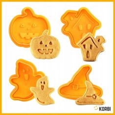 Korbi Halloween modelčki za piškote – buča, hiška, duh & čarovniški klobuk (4-delni set)