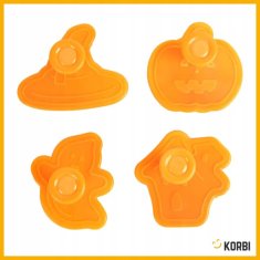 Korbi Halloween modelčki za piškote – buča, hiška, duh & čarovniški klobuk (4-delni set)