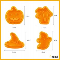 Korbi Halloween modelčki za piškote – buča, hiška, duh & čarovniški klobuk (4-delni set)