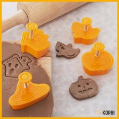 Korbi Halloween modelčki za piškote – buča, hiška, duh & čarovniški klobuk (4-delni set)
