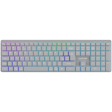 shumee Brezžična tipkovnica CANYON HKB-W11 z dvojnim načinom delovanja RGB, UK/US, siva