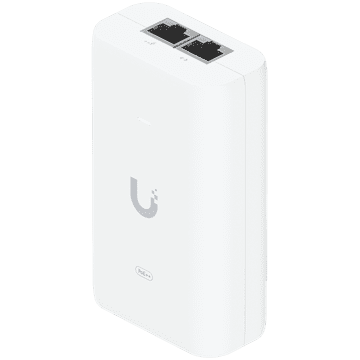 Ubiquiti PoE++ Adapter; Delivers up to 60W of PoE++; Surge, peak pulse, and overcurrent protection; Contains RJ45 data input, AC cable with earth ground, and PoE++ output; LED indicator for status mo