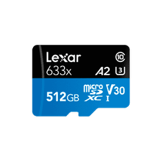 shumee Lexar 512GB visokozmogljiva UHS-I 633x microSDXC kartica z SD adapterjem, do 100 MB/s branja, 70 MB/s pisanja C10 A2 V30 U3