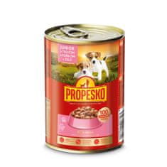 Propesko Dog Junior telečje meso, piščanec v želeju, kosi 415 g