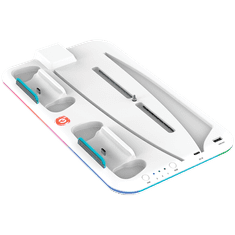 shumee CANYON CS-5 RGB večnamensko stojalo za PS5, 2-v-1 polnjenje in hlajenje, belo
