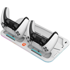 shumee CANYON CS-5 RGB večnamensko stojalo za PS5, 2-v-1 polnjenje in hlajenje, belo