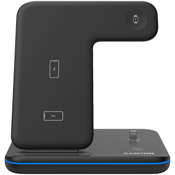 shumee Brezžični polnilnik CANYON WS-302 15W 3-v-1, črne barve