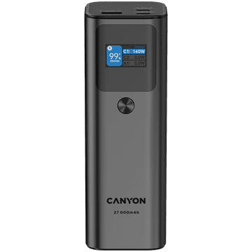 shumee Zunanja baterija CANYON PB-2010 TFT 27.000 mAh 97,2 Wh PD140W QC 3 grafitna