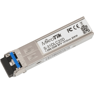Mikrotik | S-31DLC20D | SFP | Enomodno optično vlakno | Dvojni LC | 10/100/1000 Mbit/s | Valovna dolžina 1310 nm | Največja razdalja prenosa 20000 m | -40 do +70°C | 12-mesečna garancija