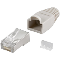 shumee Vtič RJ45 Goobay 68746, CAT 5e STP, zaščiten z zaščitnim čevljem za razbremenitev napetosti, siv Goobay