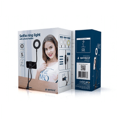 shumee Gembird Selfie obroč z držalom za telefon | Gembird LED-RING4-PH-01 | Nastavljiva svetlost | Kovina + ABS | Črna | Idealno za prenose v živo | Osvetlitev za video in fotografije