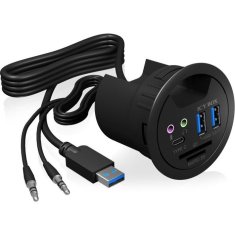 IcyBox IB-HUB1404A 2x USB 3.0 hub, 1x USB-C, audio 3,5mm priključki in čitalnik kartic za vgradnjo v mizo