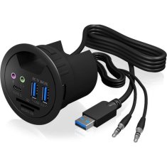 IcyBox IB-HUB1404A 2x USB 3.0 hub, 1x USB-C, audio 3,5mm priključki in čitalnik kartic za vgradnjo v mizo