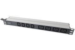 shumee Aluminijasta PDU 1U, montaža v rack, 4x C13, 4x C19, 2x 16A vtič, 250VAC 50/60Hz odprt konec | DN-95423