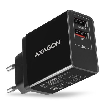 shumee AXAGON Dvojni stenski polnilnik 240V/2x USB vhod QC3.0/AFC/FCP in 5V-1.2A, 24W | ACU-QS24