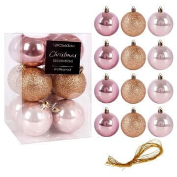 shumee Nezlomljive roza kroglice za božično drevo 6 cm 12 kosov.