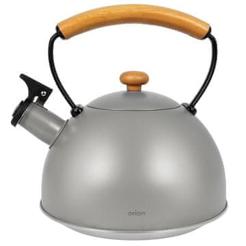 Artemis Siv jeklen grelnik vode z žvižgajočim lesenim ročajem za plinski in indukcijski štedilnik
