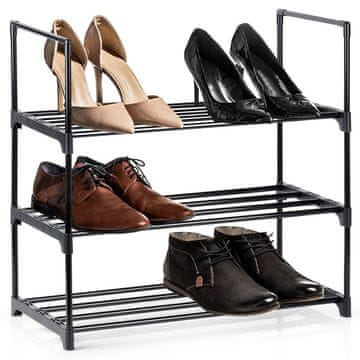 shumee Črno kovinsko stojalo za čevlje, 3-nivojsko, 57x28x55 cm