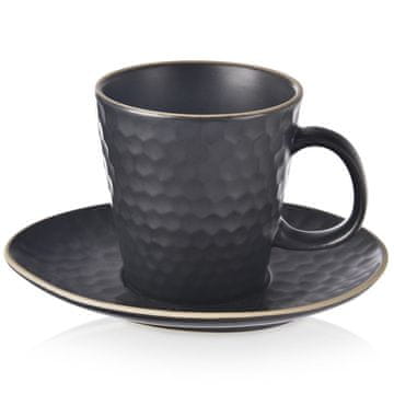 Orion Črna keramična skodelica s krožnikom TEA TIME 235 ml