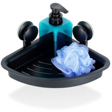 shumee Črna tuš polica z priseski, kotna, 28x22x12 cm