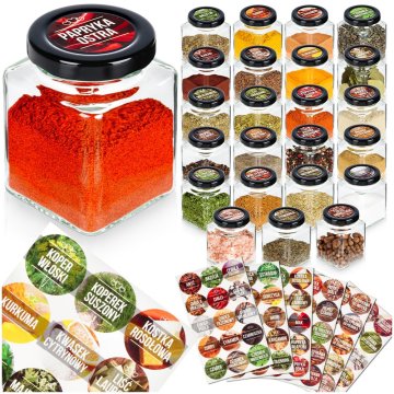 shumee Steklena posodica za začimbe 100 ml 24 kosov + 90 nalepk