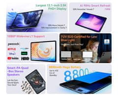 Blackview Mega 3 tablični računalnik, 30,7 cm (12.1"), 4G LTE, 12GB+256GB, Android, moder (Skyline Blue)