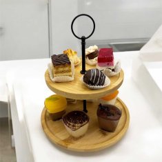 shumee DVONADSTROPNI LESENI KROŽNIK ZA TORTE IN PRIGRIZKE 3803