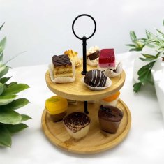 shumee DVONADSTROPNI LESENI KROŽNIK ZA TORTE IN PRIGRIZKE 3803