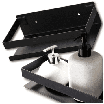 Camerazar Univerzalna viseča polička 30 cm, črna nerjaveča jekla, vodoodporna