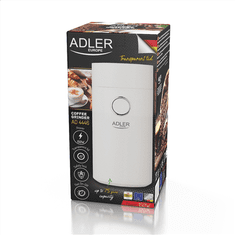 shumee Adler | AD 4446ws | Mlinček za kavo | 150 W | Prostornina kavnih zrn 75 g | Število skodelic kosov | Bela