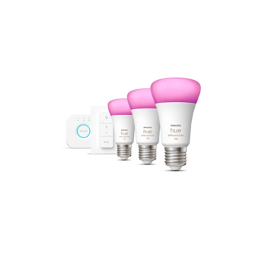 shumee Philips Hue WCA začetni komplet 9W A60 E27 3 kosi, mostiček, stikalo Philips Hue | Hue WCA začetni komplet 9W A60 E27, 3 kosi, mostiček, stikalo | E27 | 9 W | RGBW 2000–6500K | Bluetooth in Zigbee