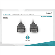 shumee Digitus | HDMI visoke hitrosti z Ethernetom | Moški | 19-pinski HDMI tip A | Moški | 19-pinski HDMI tip A | 3 m | Črna