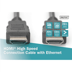 shumee Digitus | HDMI visoke hitrosti z Ethernetom | Moški | 19-pinski HDMI tip A | Moški | 19-pinski HDMI tip A | 3 m | Črna