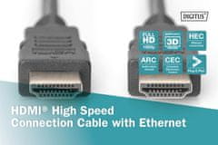 shumee Digitus | HDMI visoke hitrosti z Ethernetom | Moški | 19-pinski HDMI tip A | Moški | 19-pinski HDMI tip A | 3 m | Črna