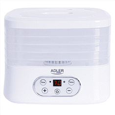 shumee Adler | Dehidrator hrane | AD 6658 | Moč 230 W | Število pladnjev 5 | Nadzor temperature | Vgrajen časovnik | Bela