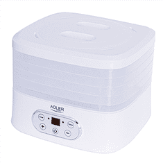 shumee Adler | Dehidrator hrane | AD 6658 | Moč 230 W | Število pladnjev 5 | Nadzor temperature | Vgrajen časovnik | Bela