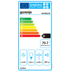 shumee Gorenje | Napa | BHI681EB | Razred energijske učinkovitosti D | Napa | Širina 58 cm | 370 m³/h | Mehansko upravljanje | Črna | LED