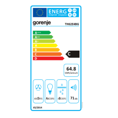 shumee Gorenje | Napa | TH62E4BG | Razred energijske učinkovitosti C | Teleskopska | Širina 60 cm | 450 m³/h | Mehansko upravljanje | Črna | LED