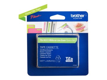 shumee Brother TZ-EMQG35, 12 mm bel na limetno zelenem mat traku | Brother