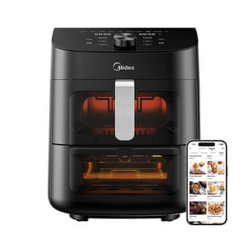 shumee Sušilni stroj Midea z dvojno cono | MAD1100DADK | Moč 1850 W | Prostornina 4,4/6,4 l | Tehnologija Rapid Air | Črna