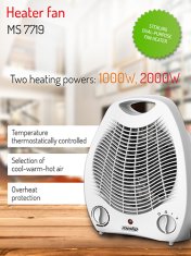shumee Mesko MS 7719 2000 W bel ventilatorski grelec s termostatom in dvema stopnjama gretja