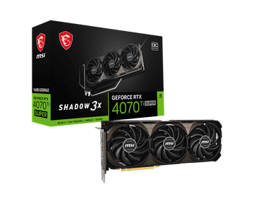 shumee MSI GeForce RTX 4070 Ti SUPER 16G SHADOW 3X OC | NVIDIA | 16GB | GeForce RTX 4070 Ti SUPER | GDDR6X | Število vrat HDMI: 1 | PCI Express Gen 4 | Taktna frekvenca pomnilnika: 2655 MHz
