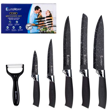 EliteHoff KOMPLET 5 MARMORNIH KUHINJSKIH NOŽEV Z LUPILCEM E-6192