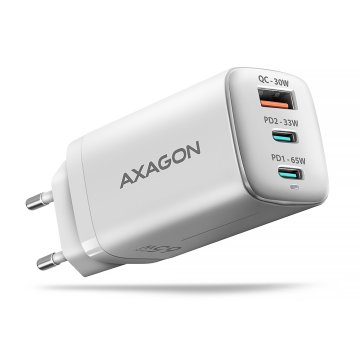 shumee AXAGON GaN stenski polnilnik s 3 vrati (USB-A + 2x USB-C), PD3.0/PPS/QC4+/SFC2.0/AFC/SCP/FCP/Apple, 65 W | ACU-DPQ65W