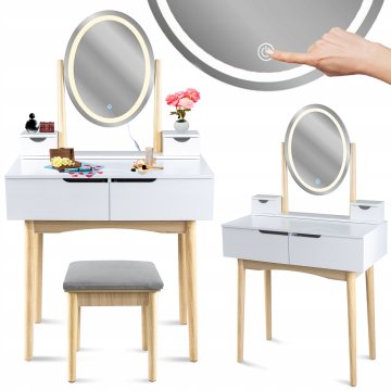 shumee Skandinavska kozmetična TOALETNA MIZICA z LED ogledalom