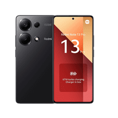shumee Xiaomi Redmi Note 13 Pro v polnočno črni barvi, 6,67 palca, AMOLED, 1080 x 2400 slikovnih pik, 8 GB RAM-a, 256 GB, dve SIM kartici, 4G, Mediatek, glavna kamera 200 + 8 + 2 MP, sprednja kamera 16 MP