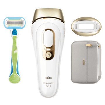shumee Braun | Epilator | PL5054 Silk-expert Pro 5 IPL | Življenjska doba žarnice (utripov) 400.000 | Število stopenj moči 10 | Bela/zlata