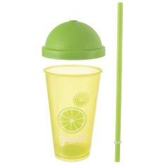 shumee Plastični lonček s pokrovom in slamico 450 ml