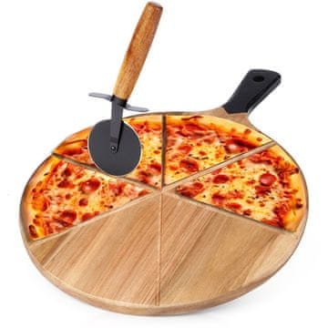Excellent Houseware Okrogla lesena deska za pico z nožem 30 cm 2 kosa.