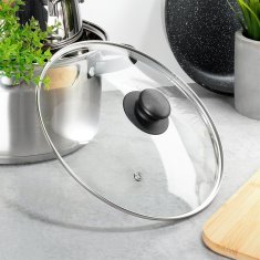 Artemis Steklena pokrovka za lonce, ponve in lonce, univerzalni gumb, 24 cm